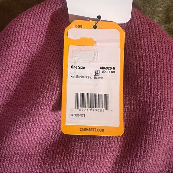 NWT Carhartt Knit Cuffed Beanie Pink Blue Rubber Patch Logo Adult One Size Cute - Picture 4 of 4